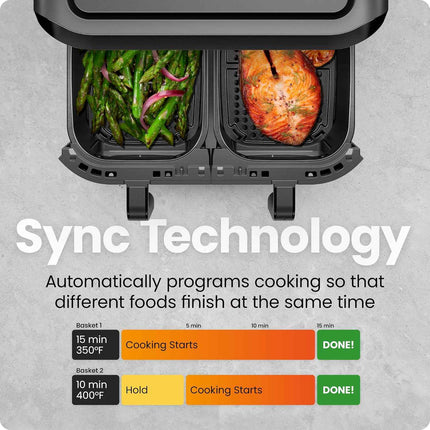 BROKEN BOTTOM (WORKS) CHEFMAN 6 Quart Dual Basket Air Fryer Oven with Easy View