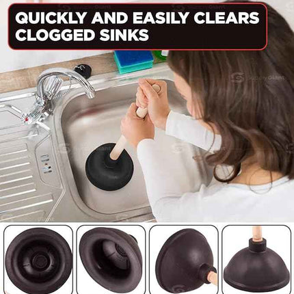 Heavy Duty Toilet Plunger Strong Suction Force Cup Rubber with 18 in. Wooden Han