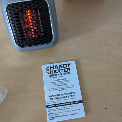 Handy Heater Turbo 800 Plug-In Electric Wall Outlet Space Heater with Adjustable