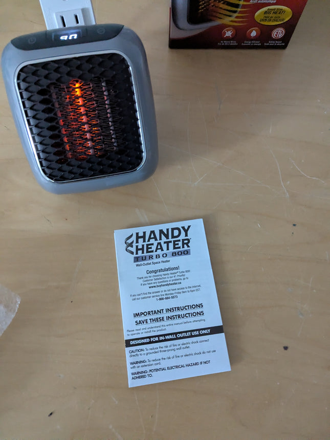 Handy Heater Turbo 800 Plug-In Electric Wall Outlet Space Heater with Adjustable