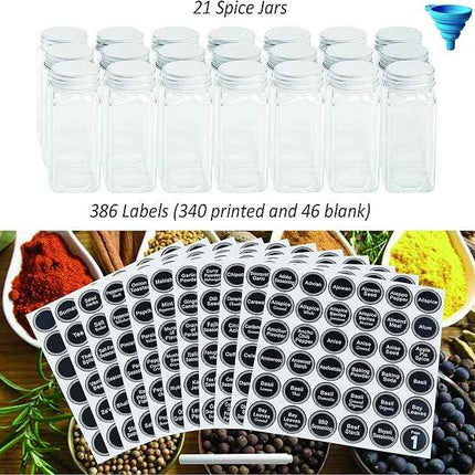 GONGSHI 3 Tier Spice Rack Organizer with 21 Empty Spice Jars, 386 Spice Labels,