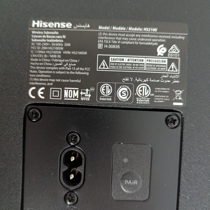 INCOMPLETE Hisense HS2100 2.1 Channel 240W Soundbar with Wireless Subwoofer, Dolby Audio (No Remote, No Cables)