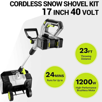 DEKOPRO Cordless Snow Shovel, 40V|17-Inch Cordless Snow Blower，Electric Snow Sho