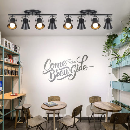 KEESFU 4-Light Track Lighting Kit,Black Semi Flush Mount Ceiling Light with 4 Ro