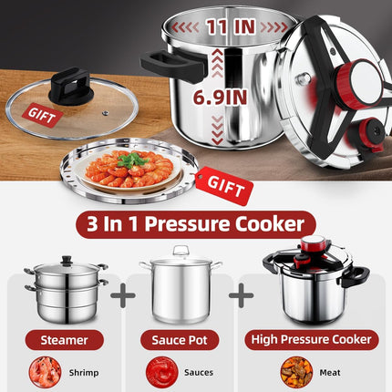 3-In-1 304 Stainless Steel Pressure Cooker 9 Litre: [Explosion-Proof]
