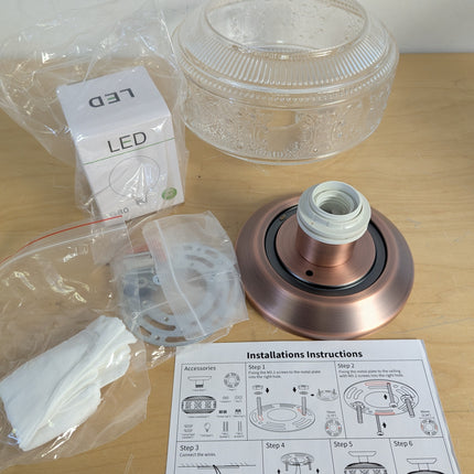 KnLnny Ware Bronze Flush Mount Ceiling Light with Classical Glass Shade, Ceiling