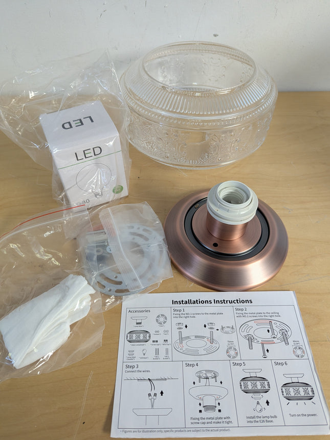 KnLnny Ware Bronze Flush Mount Ceiling Light with Classical Glass Shade, Ceiling