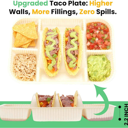 4-Compartment Disposable Taco Plates for 2 Tacos & 4 Sides | Extra-Deep Raised E