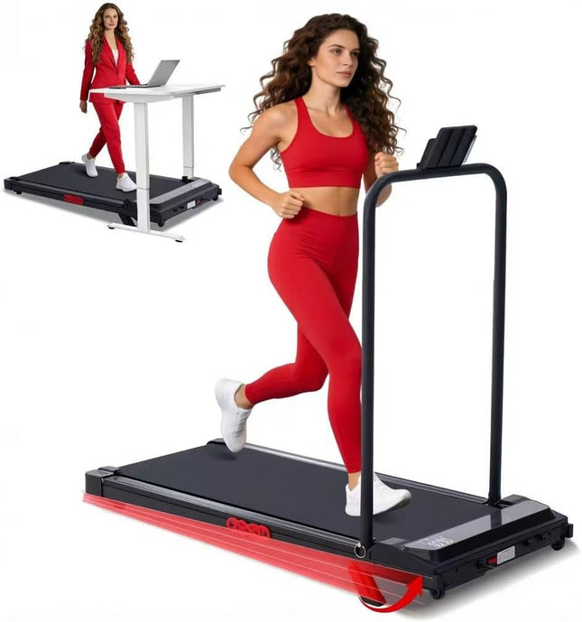 Under Desk Treadmills with Handle Bar, 3.0HP Compact Electric Walking Treadmill