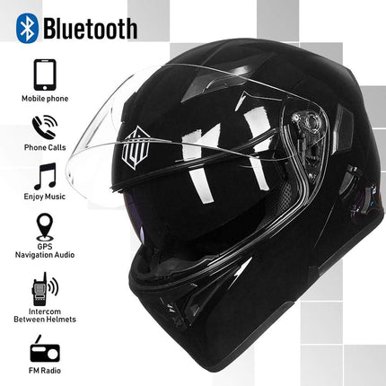 ILM 902BT Bluetooth Motorcycle Helmet, Modular Flip-Up Full Face with Dual Visor, Intercom and Speakers, Gloss Black