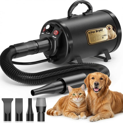 PETNF 3.2HP High Velocity Dog Dryer with 4 Nozzles, Adjustable Speed & Heat Pet Grooming Blower, 73 in Hose