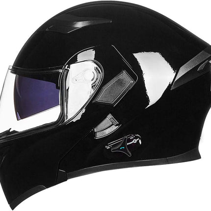 ILM 902BT Bluetooth Motorcycle Helmet, Modular Flip-Up Full Face with Dual Visor, Intercom and Speakers, Gloss Black
