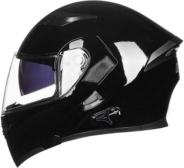 ILM 902BT Bluetooth Motorcycle Helmet, Modular Flip-Up Full Face with Dual Visor, Intercom and Speakers, Gloss Black