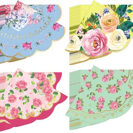 Dandat 100 Pcs Floral Tea Party Napkins 3 Ply Disposable Vintage Flower Guest