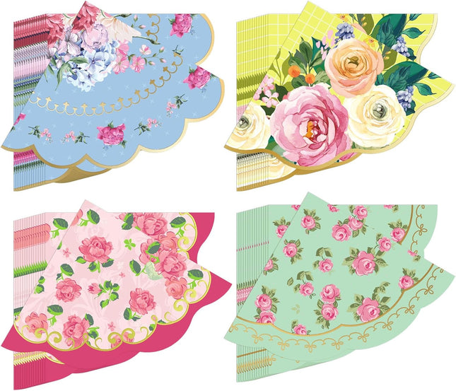 Dandat 100 Pcs Floral Tea Party Napkins 3 Ply Disposable Vintage Flower Guest Na