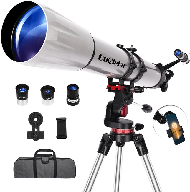 UncleHu Telescope for Astronomy Adults Beginners 36X-450X, 90 mm Aperture (Grey)