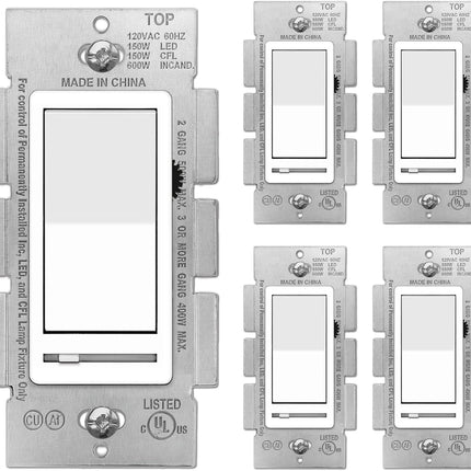 [5 Pack] BESTTEN Dimmer Wall Light Switch, Compatible with Dimmable LED, CFL, In