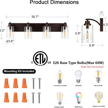 ALAISLYC 4-light bathroom vanity light, oil rubbed bronze