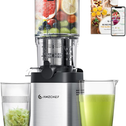 AMZCHEF cold press juicer with 5.4 inch feed chute and stainless steel body — product image