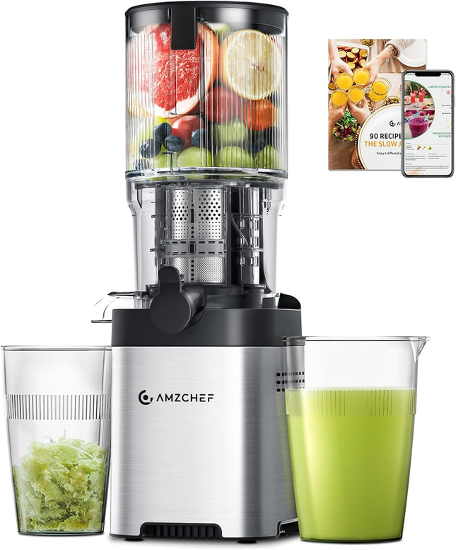 AMZCHEF cold press juicer with 5.4 inch feed chute and stainless steel body — product image