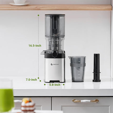 AMZCHEF cold press juicer with 5.4 inch feed chute and stainless steel body — product image