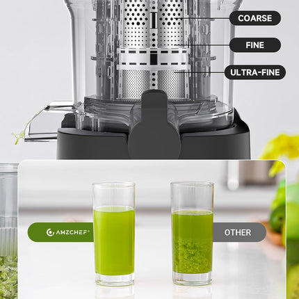 AMZCHEF cold press juicer with 5.4 inch feed chute and stainless steel body — product image