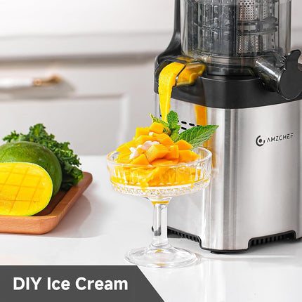 AMZCHEF cold press juicer with 5.4 inch feed chute and stainless steel body — product image