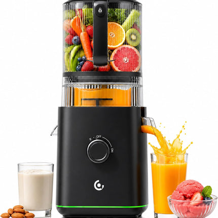 AMZCHEF 3-in-1 cold press juicer with 6.3 inch wide feed chute — product image