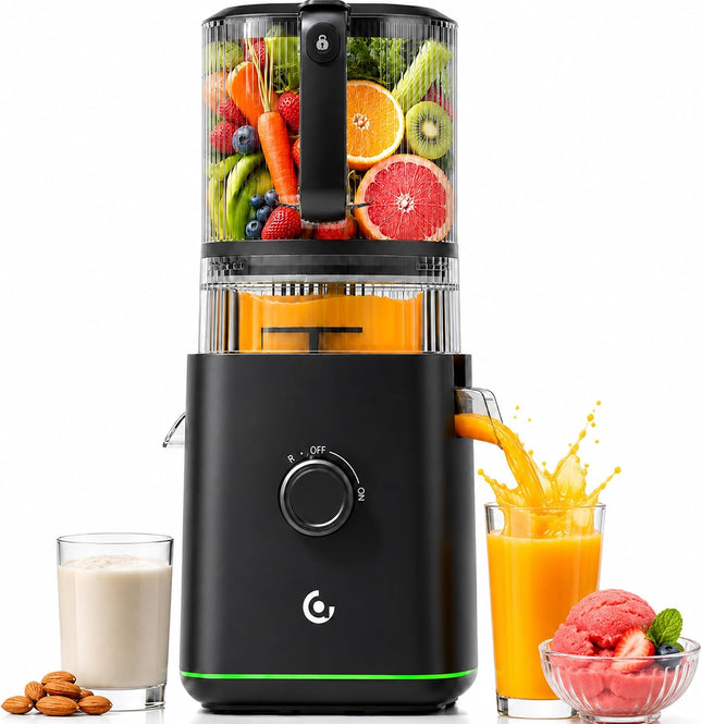 AMZCHEF 3-in-1 cold press juicer with 6.3 inch wide feed chute — product image