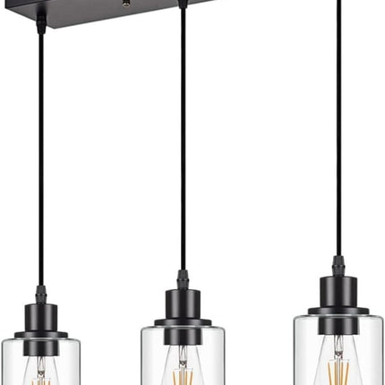 CADELON 3-light pendant light, black with clear glass