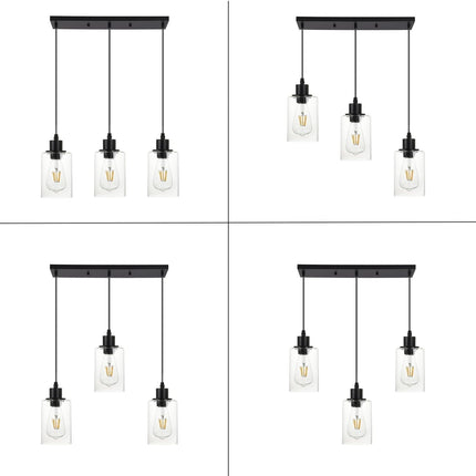 CADELON 3-light pendant light, black with clear glass