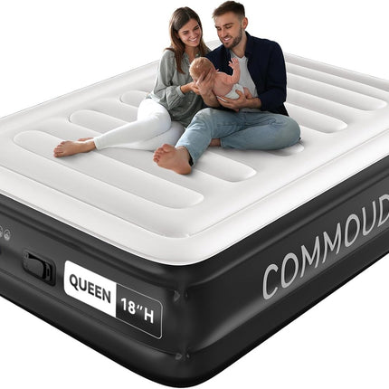 COMMOUDS queen air mattress with rechargeable pump