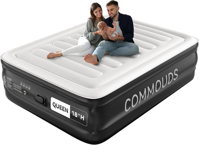 COMMOUDS queen air mattress with rechargeable pump