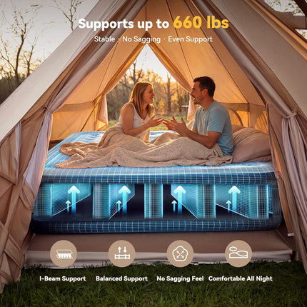 COMMOUDS queen air mattress with rechargeable pump