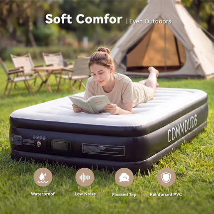 COMMOUDS queen air mattress with rechargeable pump