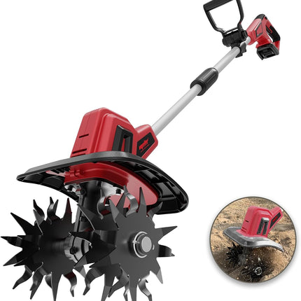 Mellif 18V cordless tiller cultivator, 48 steel tines, for Milwaukee 18V batteries — product image