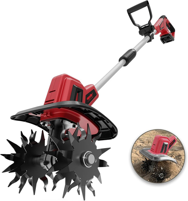 Mellif 18V cordless tiller cultivator, 48 steel tines, for Milwaukee 18V batteries — product image