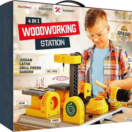 Dan&Darci 4-in-1 woodworking station for kids, jigsaw, lathe, drill press and sander