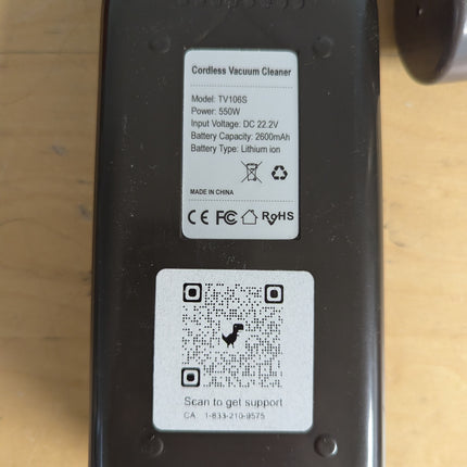 Actual unit: rating label on the vacuum body