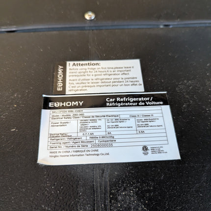 EUHOMY ZBD-35D rating plate, R600a refrigerant