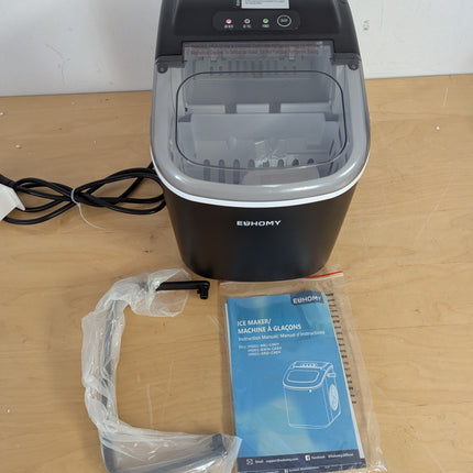 EUHOMY ice maker with lid open showing the ice basket