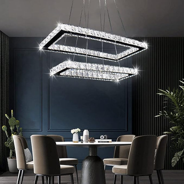 Finktonglan 2-ring rectangular crystal LED chandelier
