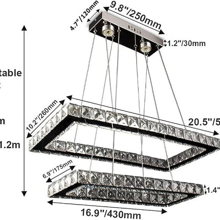 Finktonglan 2-ring rectangular crystal LED chandelier