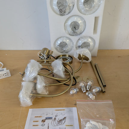 Actual unit: Flyrose chandelier with milk glass globes and bulbs