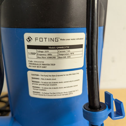 Actual unit: FOTING sump pump with float switch and elbow fitting
