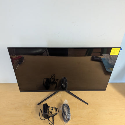 Actual unit: Gawfolk 32 inch monitor front, factory sticker on screen