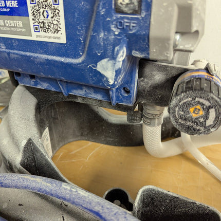 Actual unit: paint residue on the Graco sprayer housing