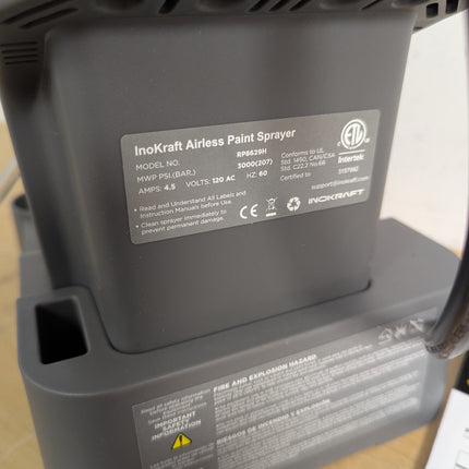 Actual unit: InoKraft NEO paint sprayer with hose, gun and manuals
