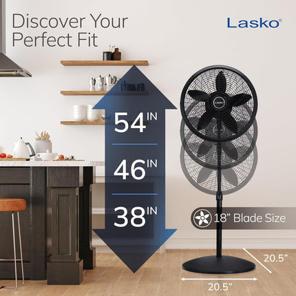 Lasko 1827 pedestal fan adjustable height 38 to 54 inches — product image