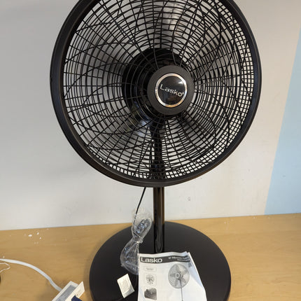 Actual unit: Lasko 1827 pedestal fan, back of the fan head